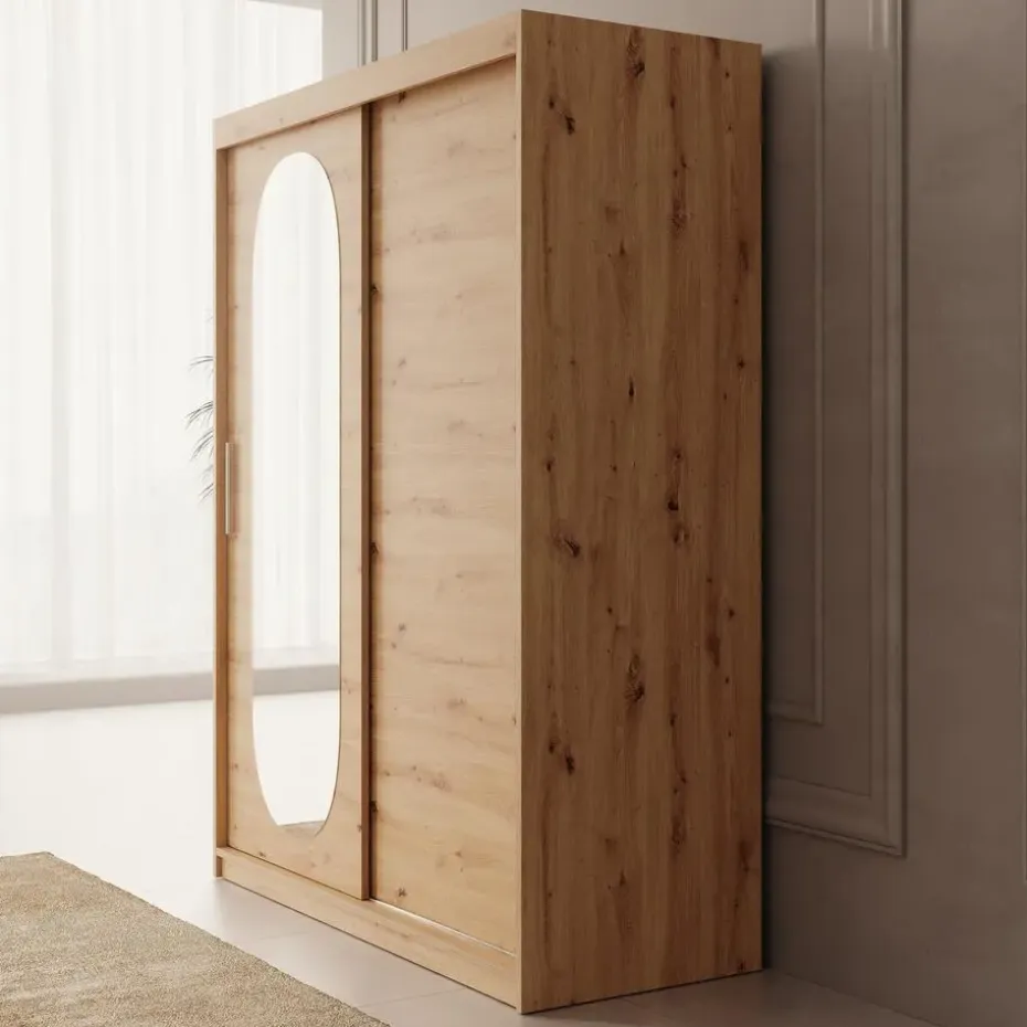 Meubella - Kledingkast Bodhi - Eiken - 150 cm - Met spiegel