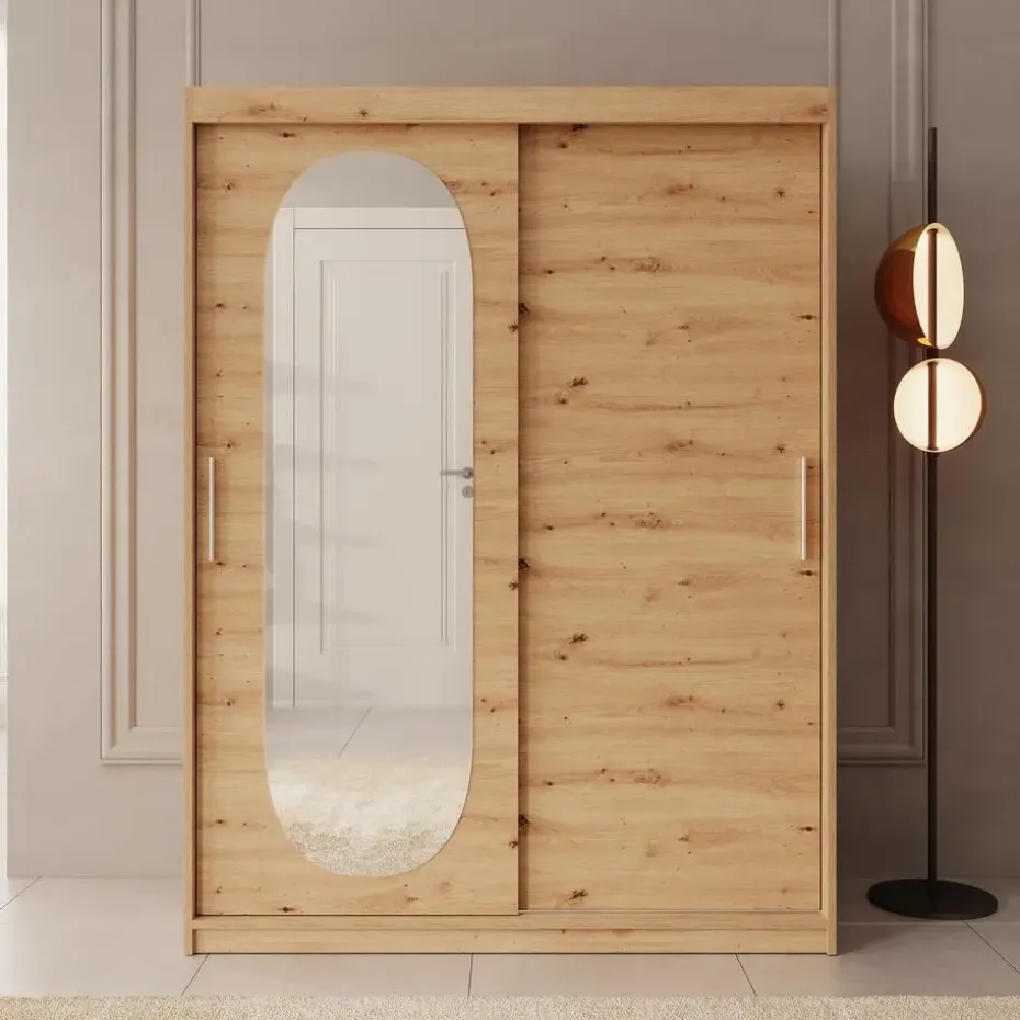Meubella - Kledingkast Bodhi - Eiken - 150 cm - Met spiegel