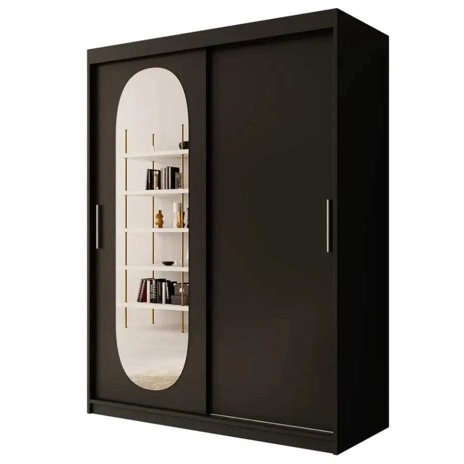 Meubella - Kledingkast Bodhi - Zwart - 150 cm - Met spiegel