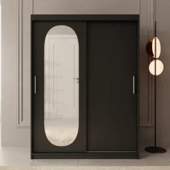 Meubella - Kledingkast Bodhi - Zwart - 150 cm - Met spiegel