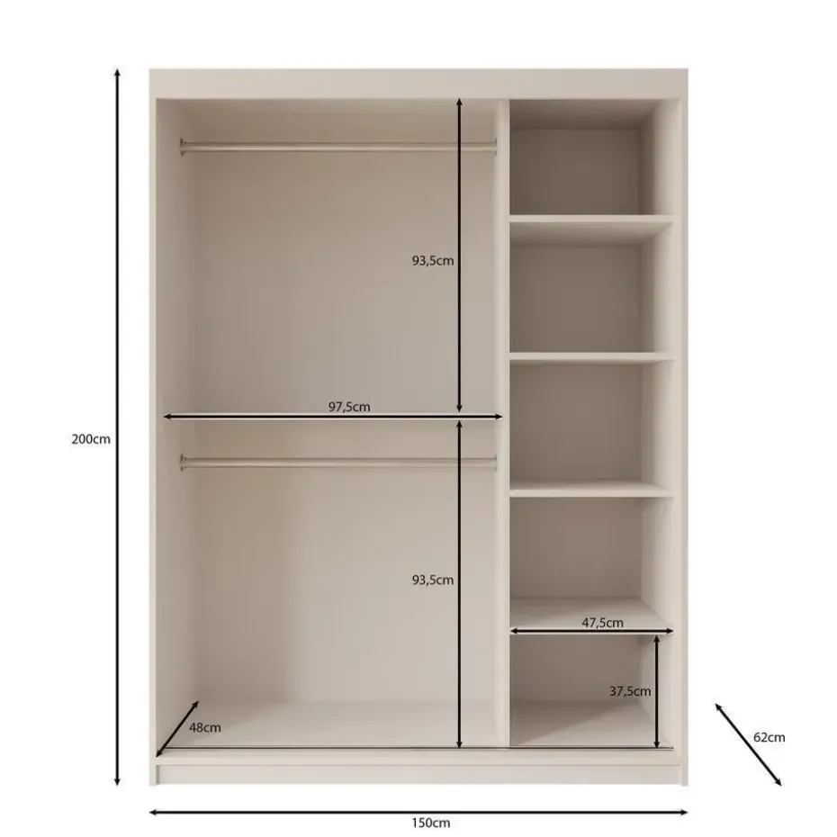 Meubella - Kledingkast Bodhi - Zwart - 150 cm - Met spiegel