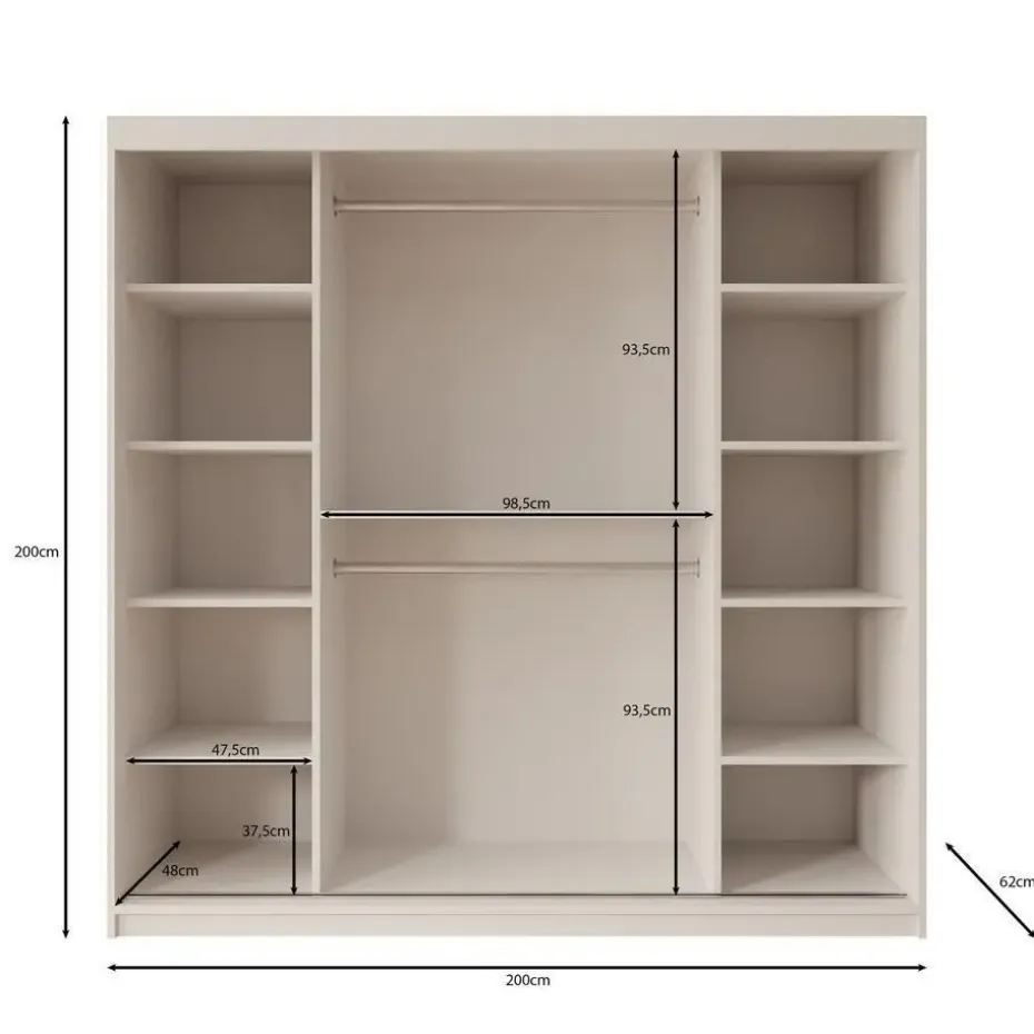 Meubella - Kledingkast Bodhi - Eiken - 200 cm - Met spiegel