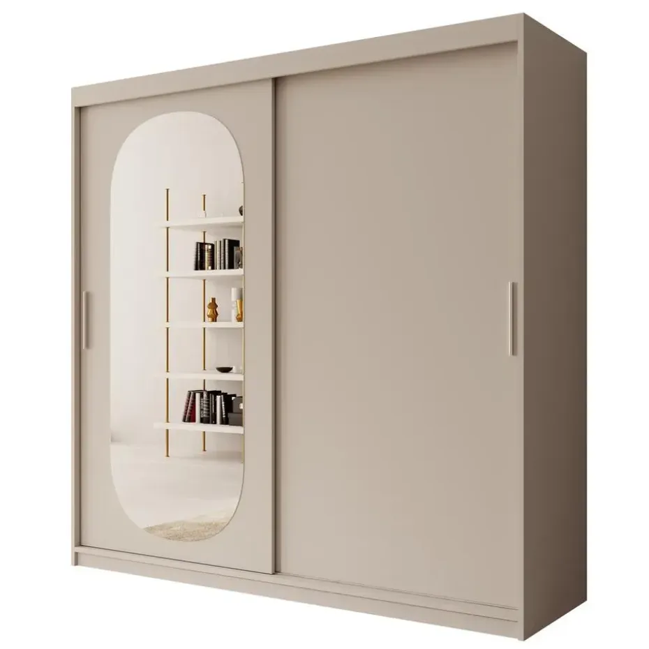 Meubella - Kledingkast Bodhi - Beige - 200 cm - Met spiegel