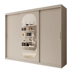 Meubella - Kledingkast Bodhi - Beige - 250 cm - Met spiegel