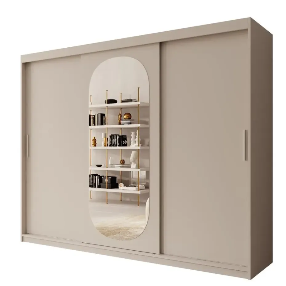 Meubella - Kledingkast Bodhi - Beige - 250 cm - Met spiegel