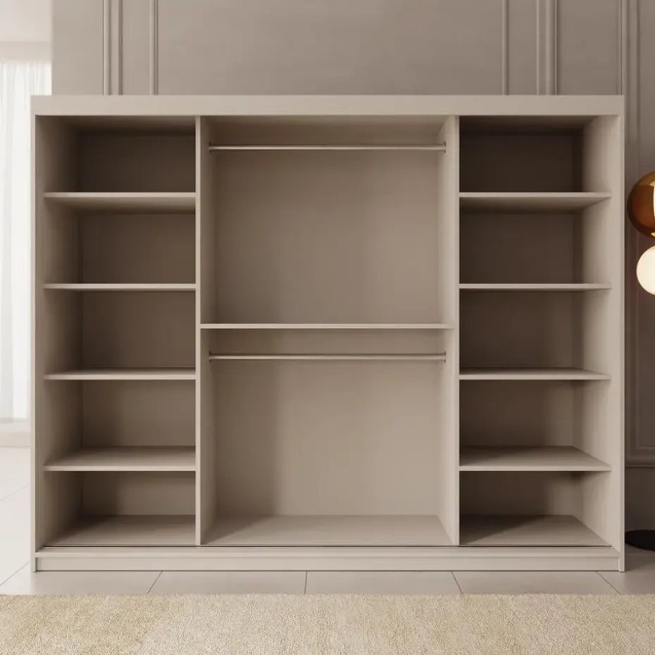 Meubella - Kledingkast Bodhi - Beige - 250 cm - Met spiegel