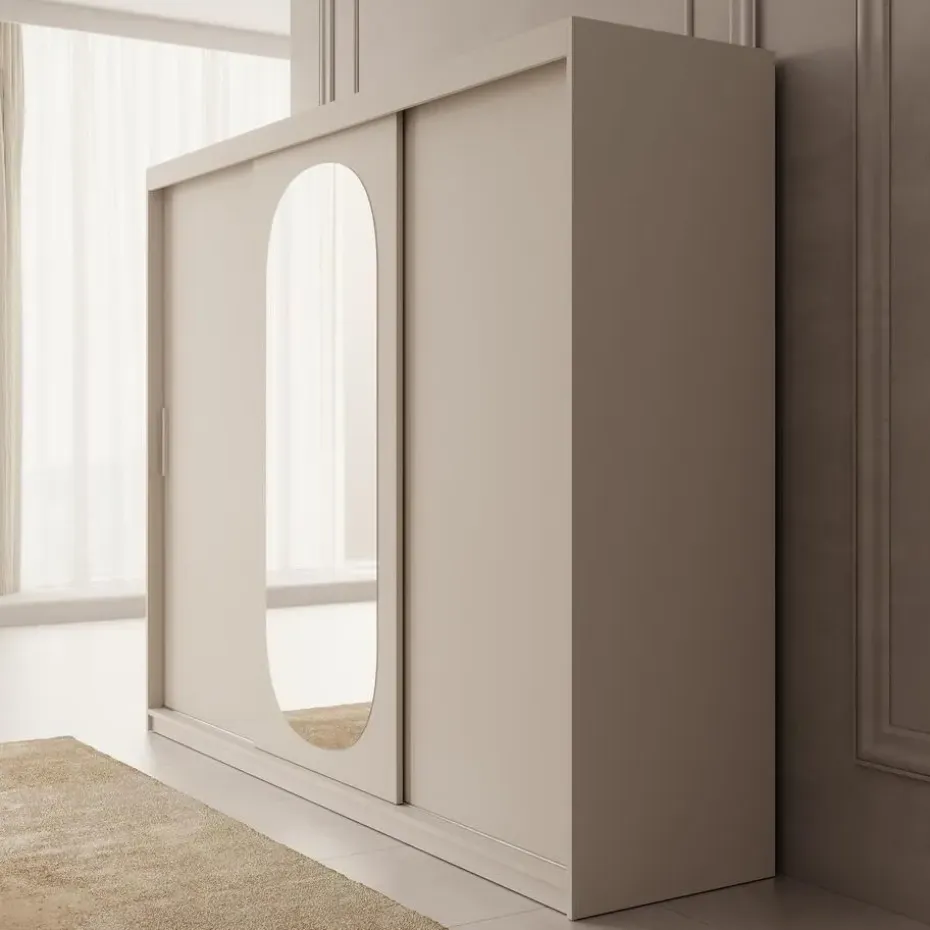 Meubella - Kledingkast Bodhi - Beige - 250 cm - Met spiegel
