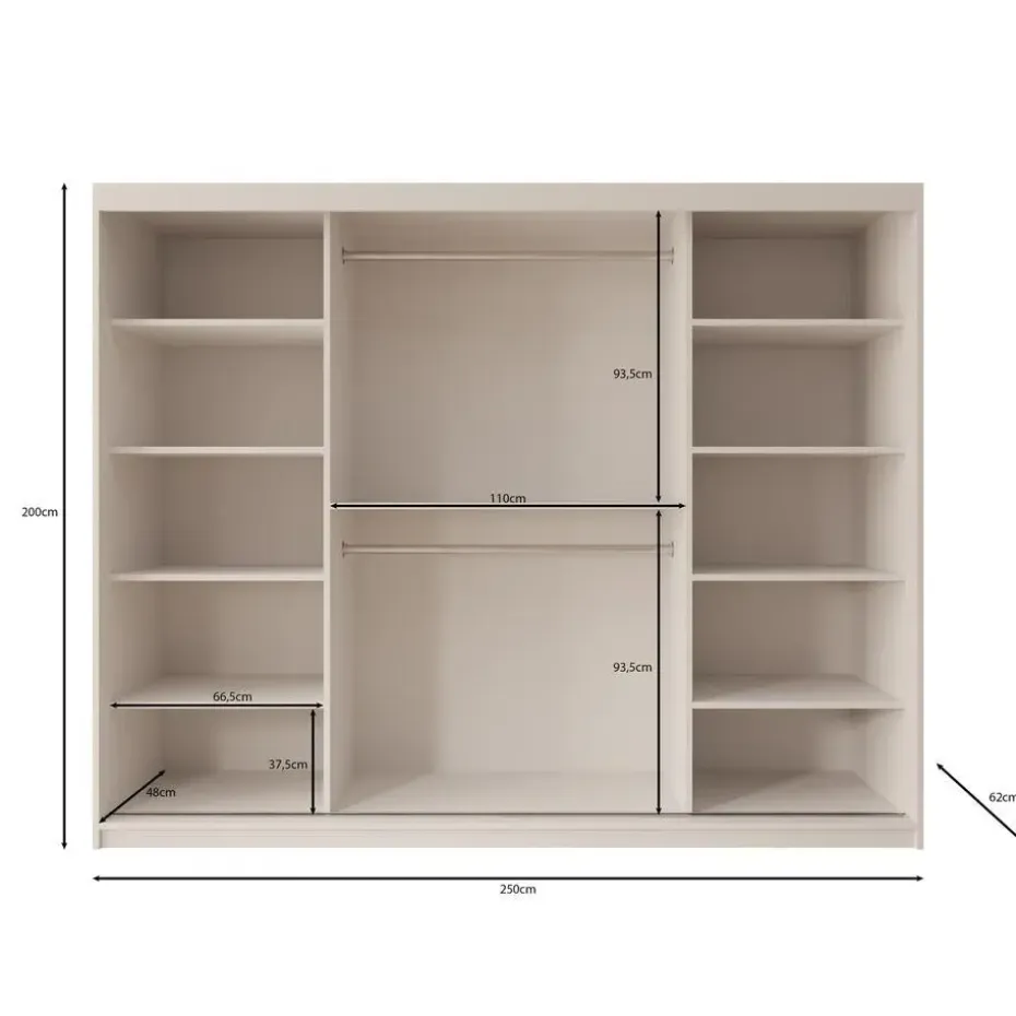 Meubella - Kledingkast Bodhi - Beige - 250 cm - Met spiegel