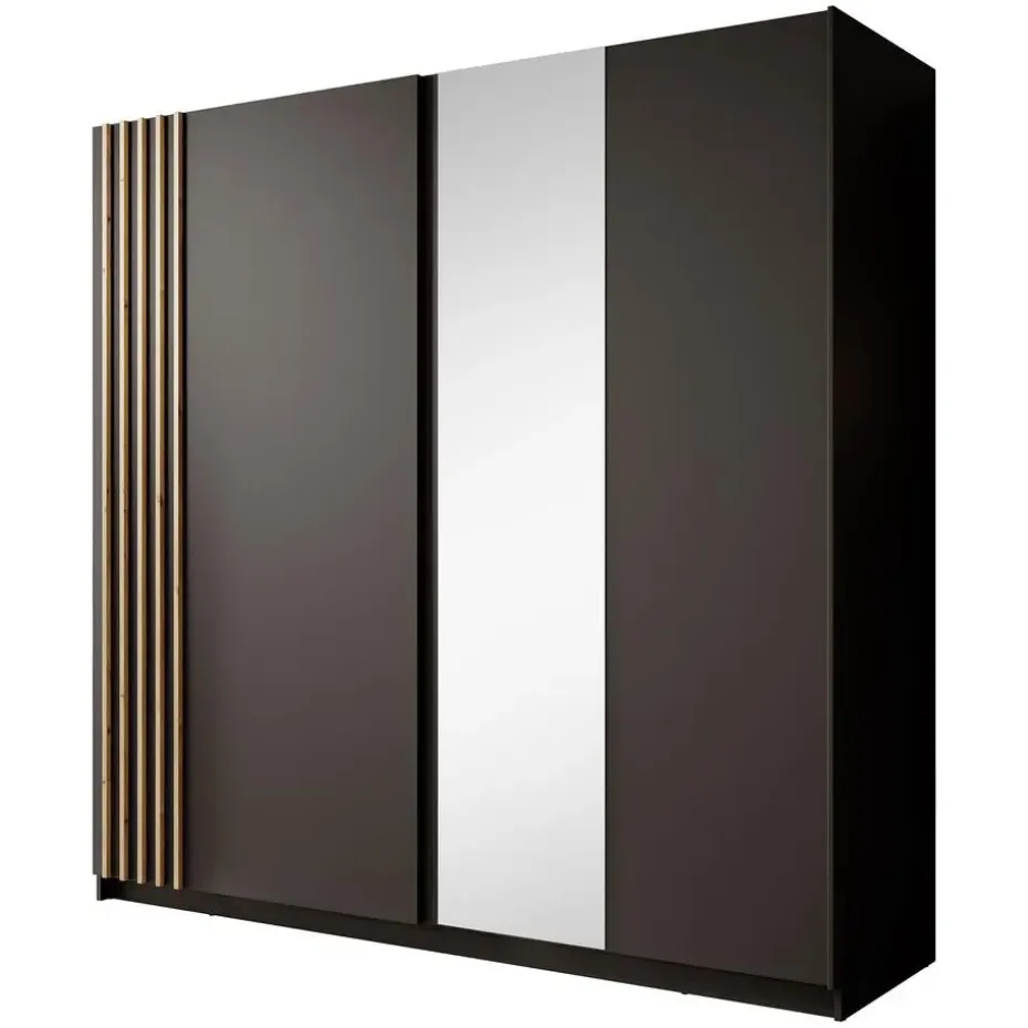 Meubella - Kledingkast Boets - Zwart - Eiken - 200 cm - Met spiegel