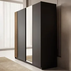 Meubella - Kledingkast Boets - Zwart - Eiken - 200 cm - Met spiegel