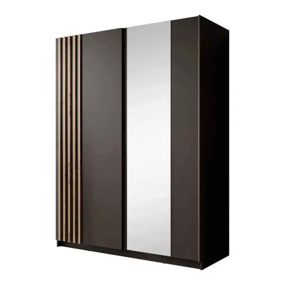 Meubella - Kledingkast Boets - Zwart - Eiken - 150 cm - Met spiegel