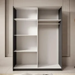 Meubella - Kledingkast Boets - Zwart - Eiken - 150 cm - Met spiegel