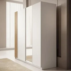Meubella - Kledingkast Boets - Wit - Eiken - 200 cm - Met spiegel