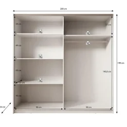 Meubella - Kledingkast Boets - Wit - Eiken - 200 cm - Met spiegel