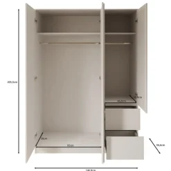 Meubella - Kledingkast Brett - Wit - 147 cm