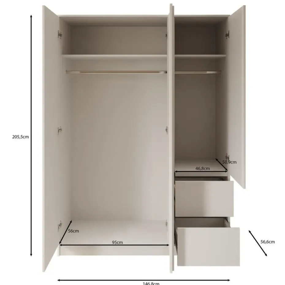 Meubella - Kledingkast Brett - Wit - 147 cm