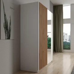 Meubella - Kledingkast Deliryon - Wit - 150 cm - Met spiegel