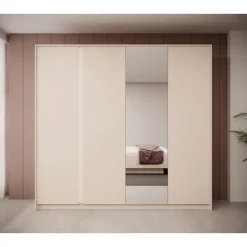 Meubella - Kledingkast Desert - Beige - 220 cm - Met spiegel
