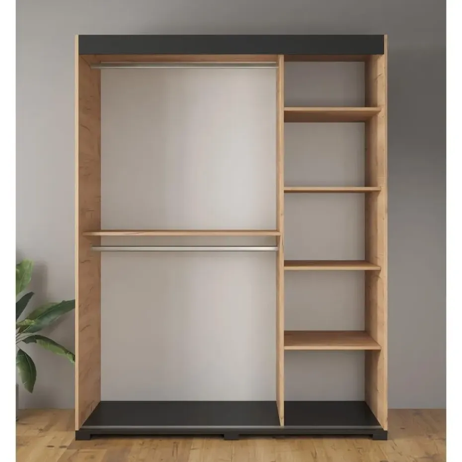 Meubella - Kledingkast Fabio - Eiken - 150 cm - Met spiegel