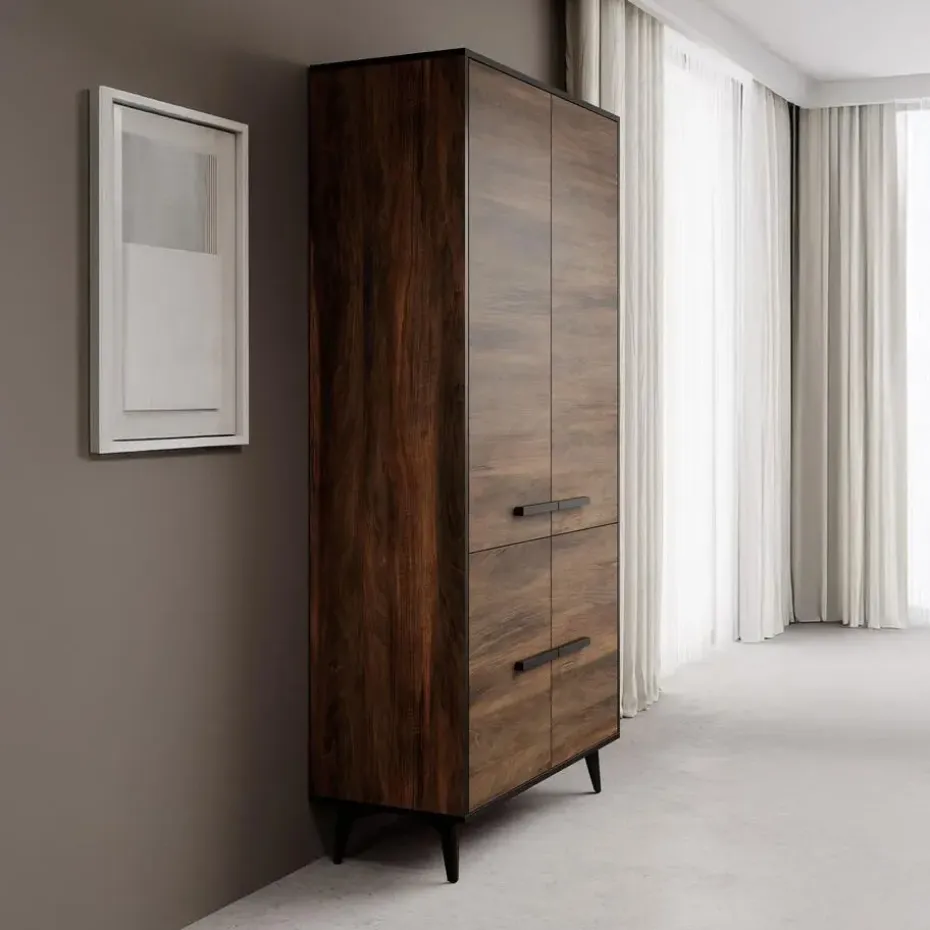 Meubella - Kledingkast Frey - Donker eiken - Zwart - 92 cm