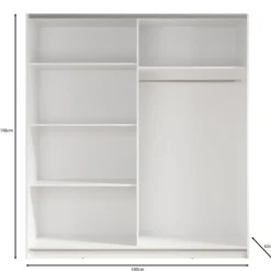 Meubella - Kledingkast Ganaro - Wit - 180 cm - Met spiegel