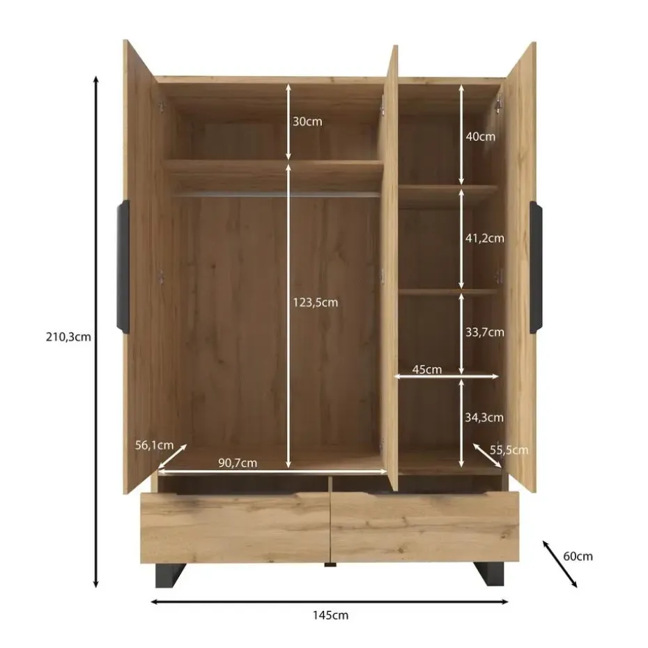 Meubella - Kledingkast Harlow - Eiken - 145 cm