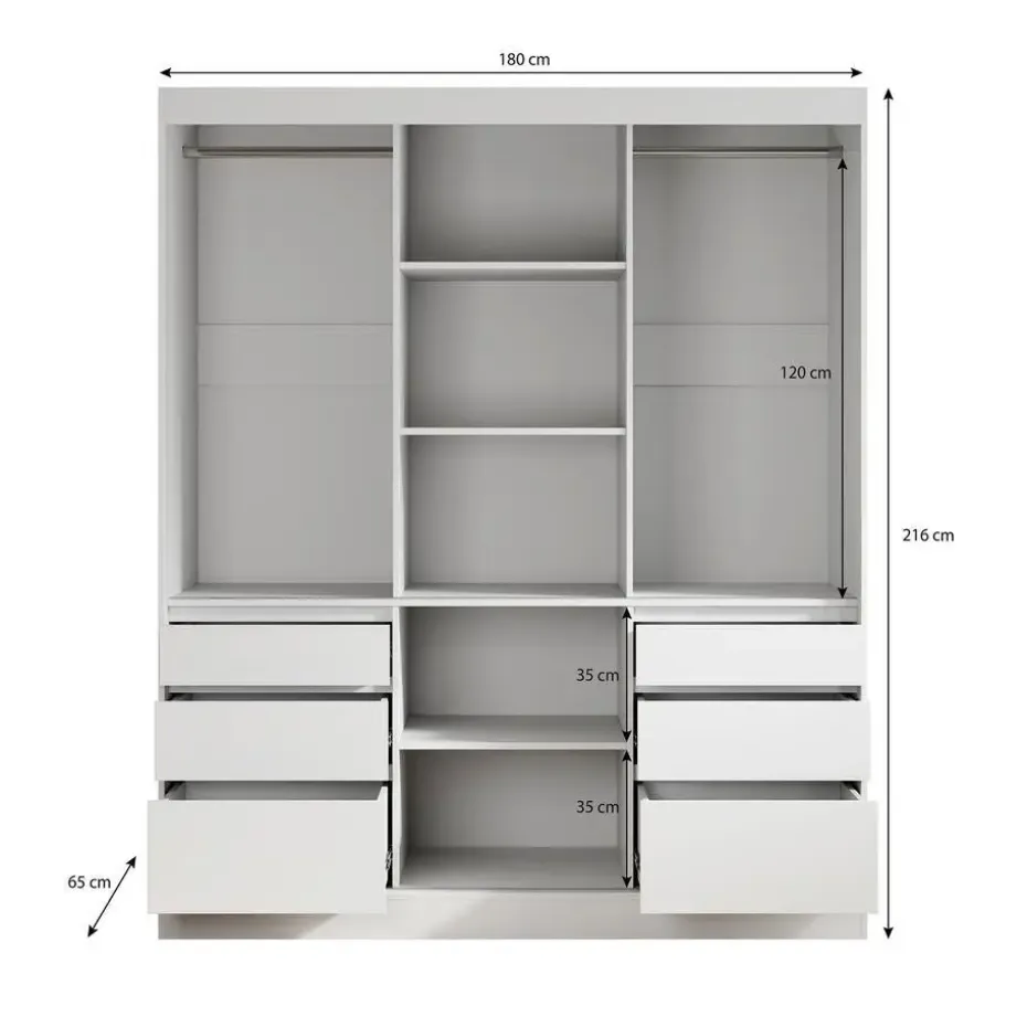Meubella - Kledingkast Henry - Eiken - Zwart - 180 cm - Met spiegel