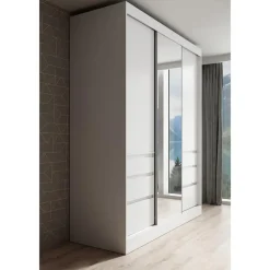 Meubella - Kledingkast Henry - Wit - 180 cm - Met spiegel