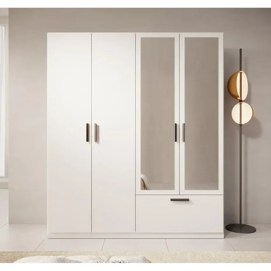 Meubella - Kledingkast Lillian - Wit - 180 cm - Met spiegel