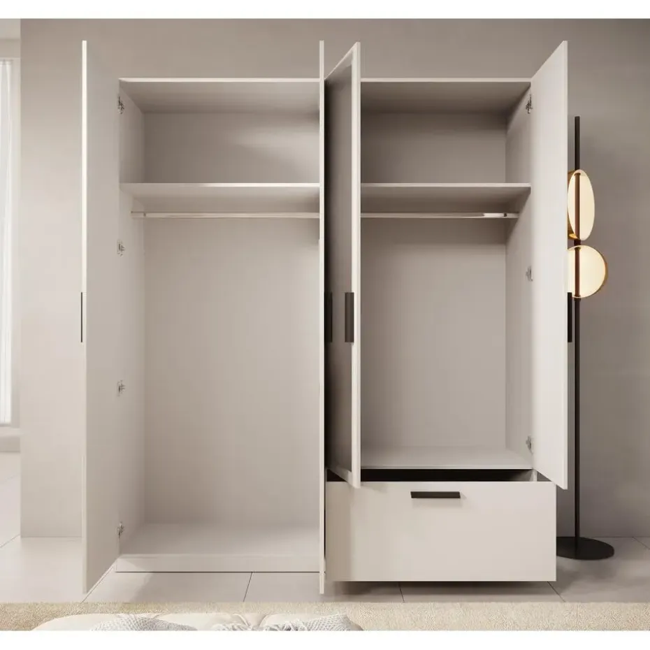 Meubella - Kledingkast Lillian - Wit - 180 cm - Met spiegel