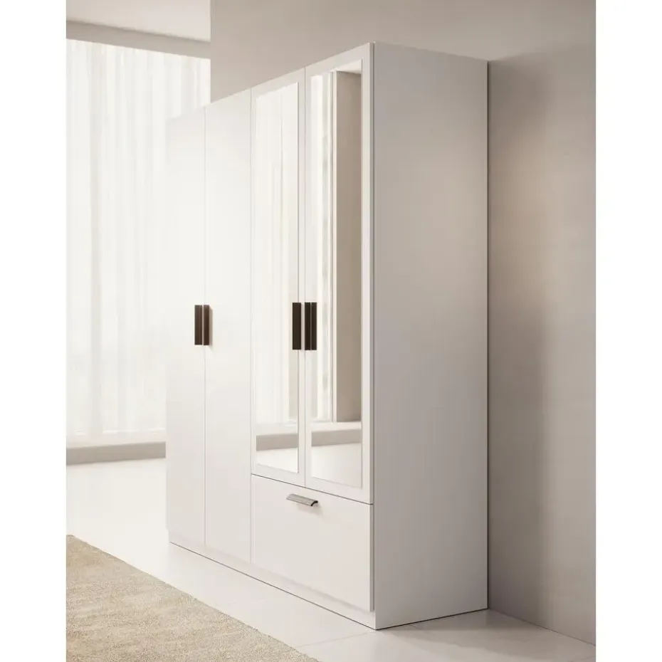 Meubella - Kledingkast Lillian - Wit - 180 cm - Met spiegel
