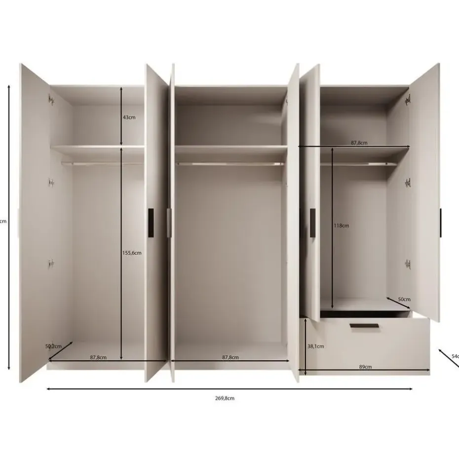 Meubella - Kledingkast Lillian - Wit - 270 cm