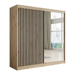 Meubella - Kledingkast Lisbon 2 - Eiken - 200 cm - Met spiegel