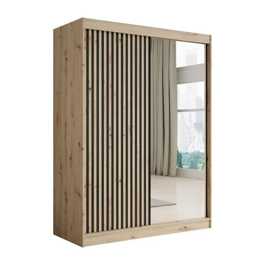 Meubella - Kledingkast Lisbon 2 - Eiken - 150 cm - Met spiegel