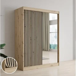 Meubella - Kledingkast Lisbon 2 - Eiken - 150 cm - Met spiegel