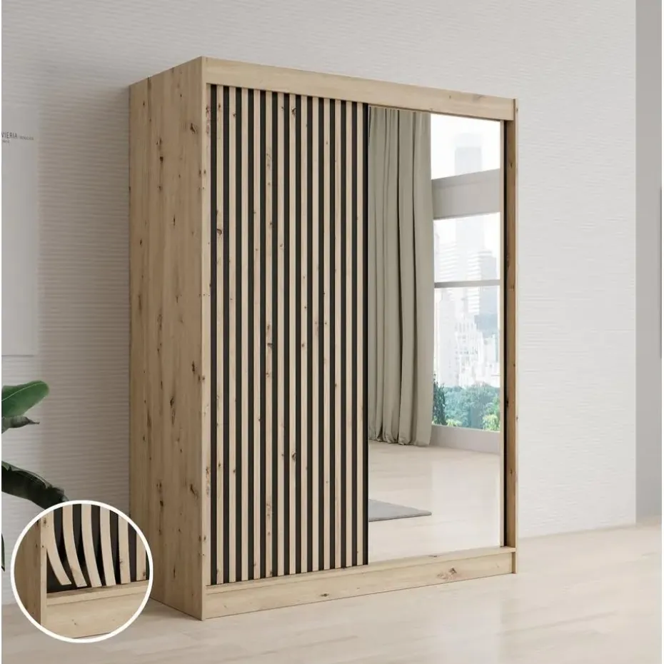 Meubella - Kledingkast Lisbon 2 - Eiken - 150 cm - Met spiegel
