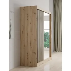 Meubella - Kledingkast Lisbon 2 - Eiken - 150 cm - Met spiegel