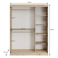Meubella - Kledingkast Lisbon - Zwart - 150 cm