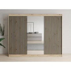 Meubella - Kledingkast Lisbon 2 - Eiken - 250 cm - Met spiegel