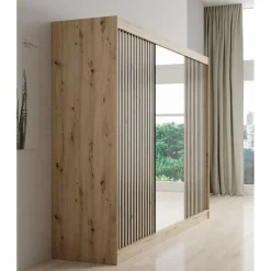 Meubella - Kledingkast Lisbon 2 - Eiken - 250 cm - Met spiegel