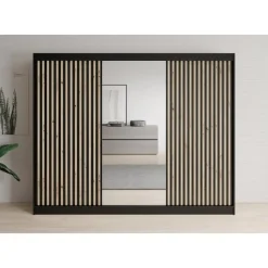 Meubella - Kledingkast Lisbon 2 - Zwart - 250 cm - Met spiegel