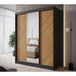 Meubella - Kledingkast Macerata - Zwart - 180 cm - Met spiegel
