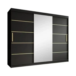 Meubella - Kledingkast Malavi 2 - Zwart - 250 cm - Met spiegel