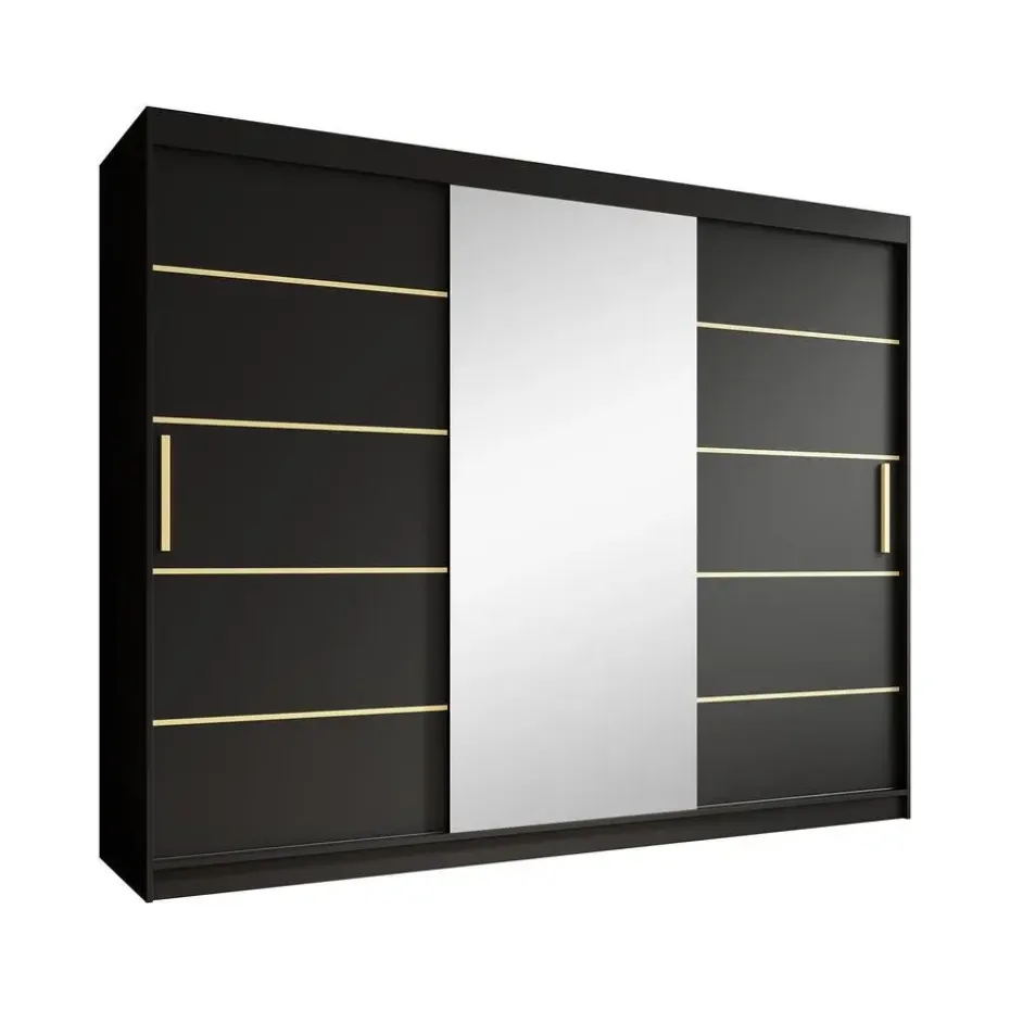 Meubella - Kledingkast Malavi 2 - Zwart - 250 cm - Met spiegel