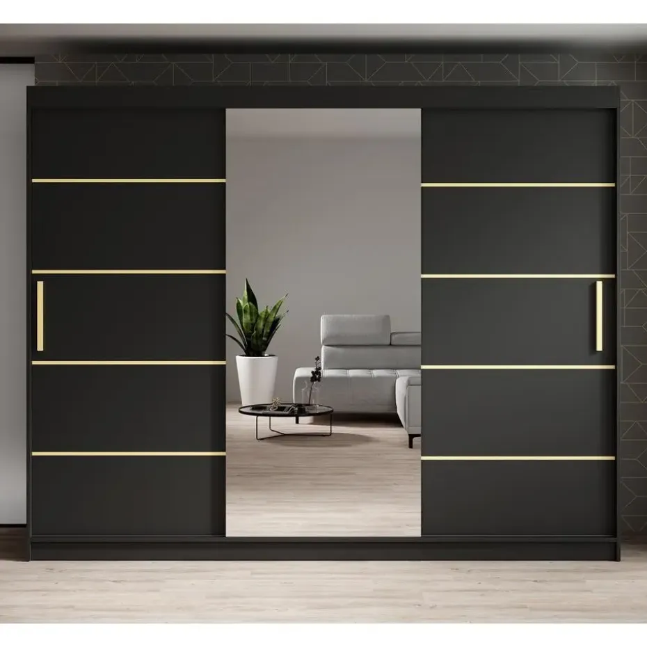 Meubella - Kledingkast Malavi 2 - Zwart - 250 cm - Met spiegel