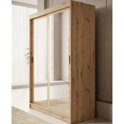 Meubella - Kledingkast Mammock 2 - Eiken - 150 cm - Met spiegel