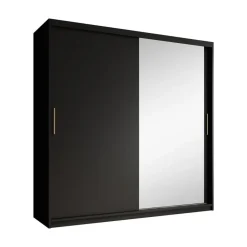 Meubella - Kledingkast Mandalin - Zwart - 200 cm - Met spiegel