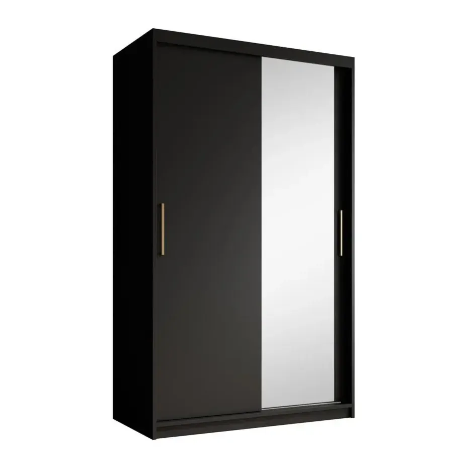 Meubella - Kledingkast Mandalin - Zwart - 120 cm - Met spiegel