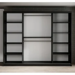 Meubella - Kledingkast Mandalin - Zwart - 250 cm - Met spiegel
