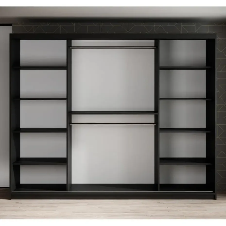 Meubella - Kledingkast Mandalin - Zwart - 250 cm - Met spiegel